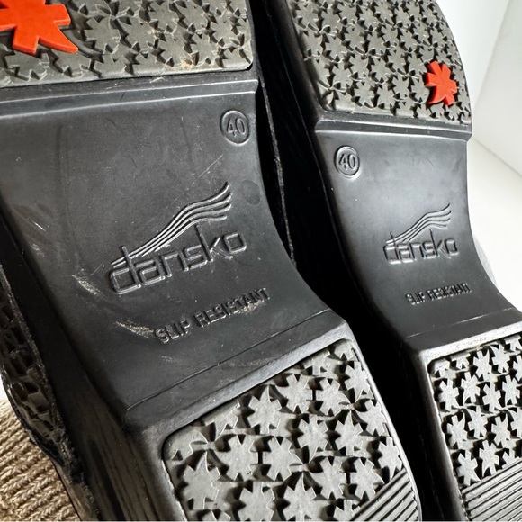 Dansko Leather Dark Green Taupe Snakeskin Clogs Non Slip Shoes 40 - Picture 11 of 12